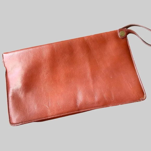 Vintage Brown  Leather Clutch Bag Made in Canada - Picture 2 of 14